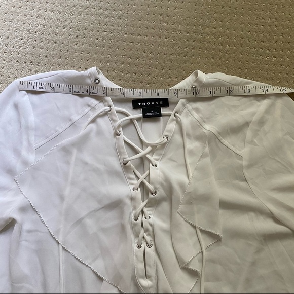 TROUVE White Lace Up Chiffon Long sleeve Blouse - Picture 11 of 12